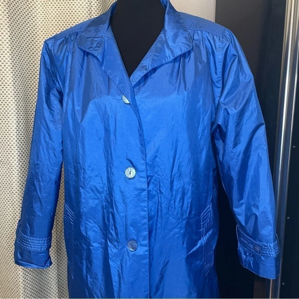 Vintage Electric Blue Oversized‎ Lined Trench Coat Chiango by Fleet Street sz 12